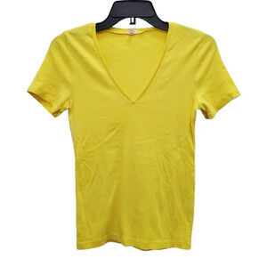 J. Crew‎ Factory Women's Bright Yellow Short Sleeve V-Neck Basic Fitted Tee Sz M